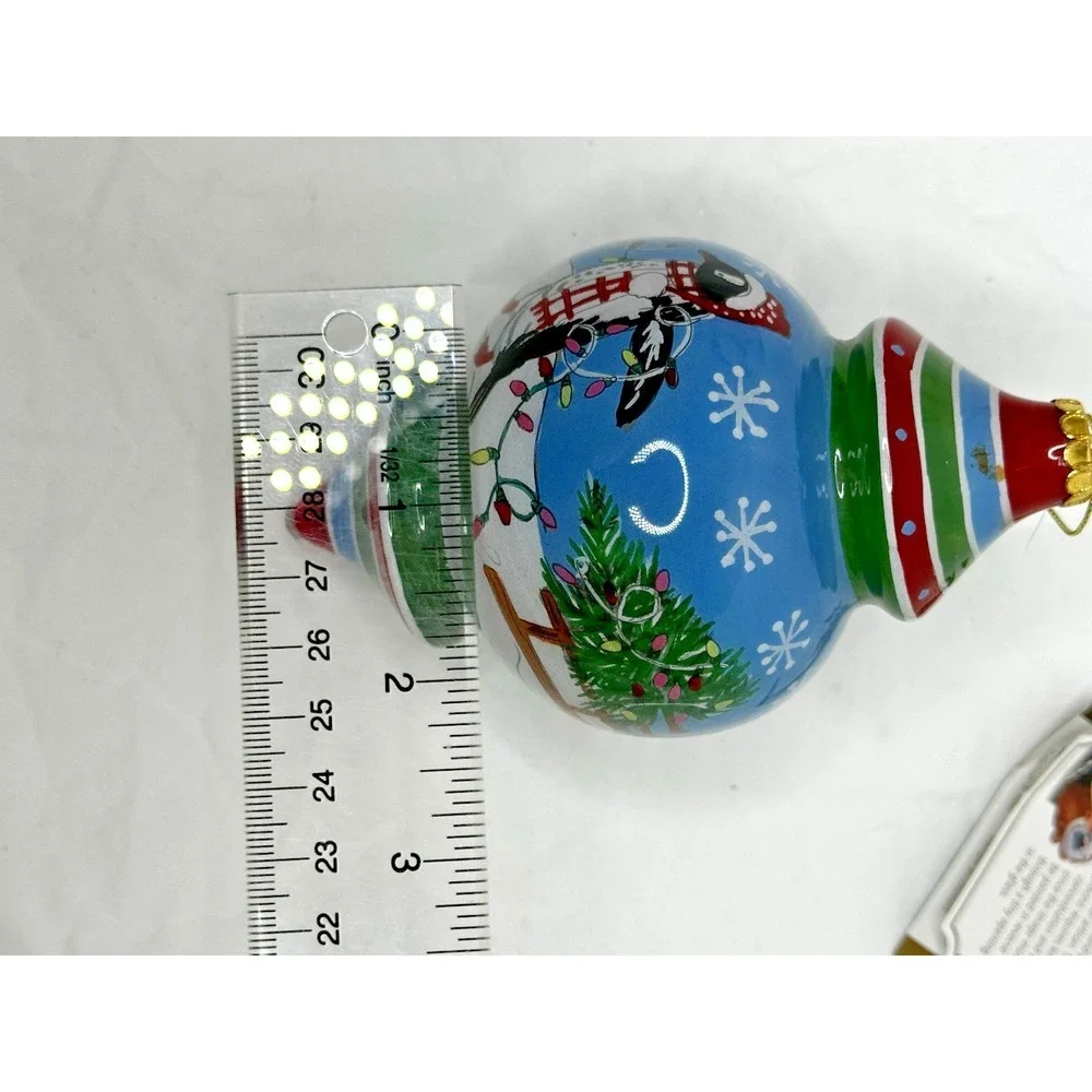 Pier 1 Le Bien Glass Ornament Reverse hand Painted Penguin Tree 2017 Teardrop